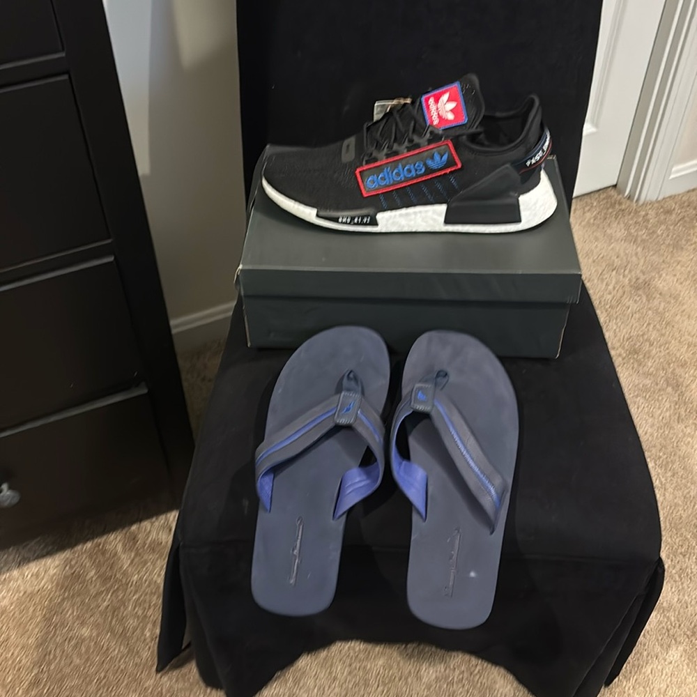 Brand new size 13 NMD, brand new size 13 Tommy Bahamas slides.